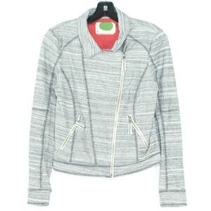 Anthropologie Womens Jacket Moto Full Zip Stripe Gray Size Small ID
